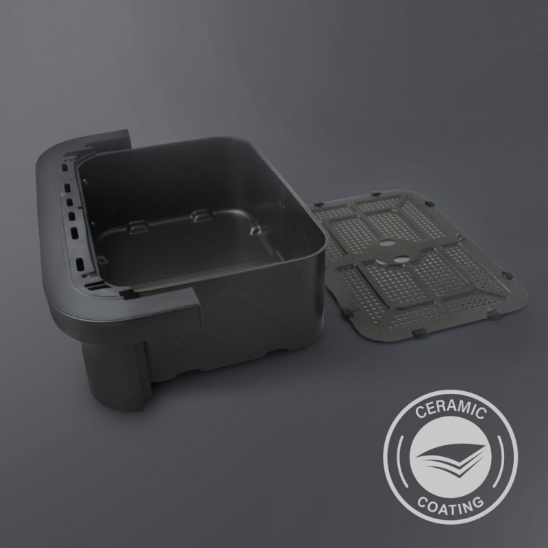 Friteuza cu aer cald 2 in 1 Rohnson R2881 11L,2x5.75l, 2950W, temporizator1-60 min, 8 programe,panou tactil digital LED,3D la 360°, iluminare interioara, protectie supraincalzire ,maner izolat termic